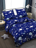 Комплект постельного белья Amore Mio Мако-сатин Universe Микрофибра Евро / 34890 (синий/белый/голубой) - 