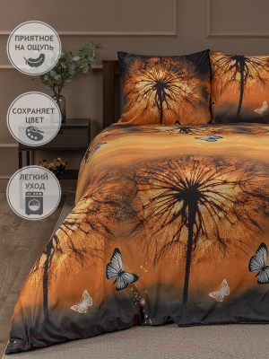 Комплект постельного белья Amore Mio Мако-сатин Warm Микрофибра Евро / 93237 (оранжевый/син/коричн)