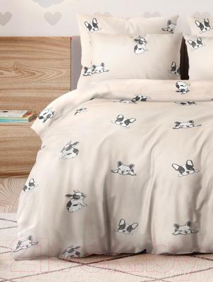 Комплект постельного белья Ночь нежна Собачки Стандарт 1.5 сп 70x70 / 9871-2 (розовый)
