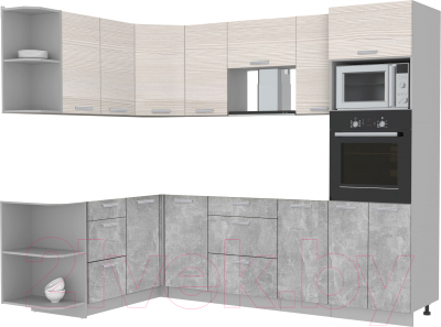 Готовая кухня Интерлиния Мила Лайт 1.68x2.6 левая без столешницы (вудлайн кремовый/бетон)
