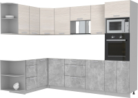Готовая кухня Интерлиния Мила Лайт 1.68x2.8 левая без столешницы (вудлайн кремовый/бетон) - 
