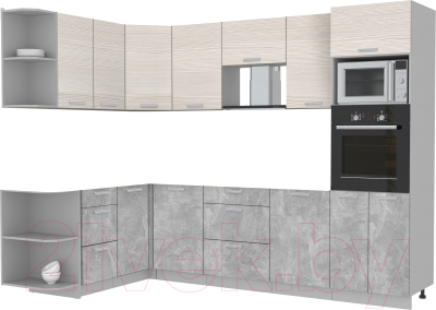 Готовая кухня Интерлиния Мила Лайт 1.68x2.8 левая без столешницы (вудлайн кремовый/бетон)