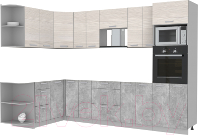 Готовая кухня Интерлиния Мила Лайт 1.68x3.0 левая без столешницы (вудлайн кремовый/бетон)
