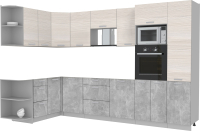 Готовая кухня Интерлиния Мила Лайт 1.68x3.2 левая без столешницы (вудлайн кремовый/бетон) - 