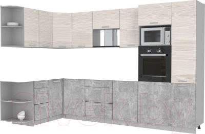 Готовая кухня Интерлиния Мила Лайт 1.68x3.2 левая без столешницы (вудлайн кремовый/бетон)