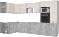 Кухонный гарнитур Интерлиния Мила Лайт 1.68x3.4 левая без столешницы (вудлайн кремовый/бетон) - 