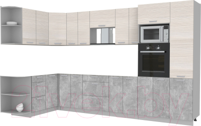 Готовая кухня Интерлиния Мила Лайт 1.68x3.4 левая без столешницы (вудлайн кремовый/бетон)