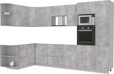 Кухонный гарнитур Интерлиния Мила Лайт 1.68x3.2 левая без столешницы (бетон/бетон)