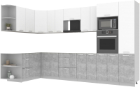Кухонный гарнитур Интерлиния Мила Лайт 1.68x3.4 левая без столешницы (белый платинум/бетон) - 