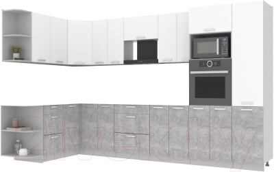 Готовая кухня Интерлиния Мила Лайт 1.68x3.4 левая без столешницы (белый платинум/бетон)
