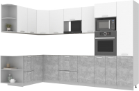 Кухонный гарнитур Интерлиния Мила Лайт 1.68x3.2 левая без столешницы (белый платинум/бетон) - 