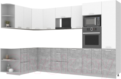 Готовая кухня Интерлиния Мила Лайт 1.68x3.2 левая без столешницы (белый платинум/бетон)