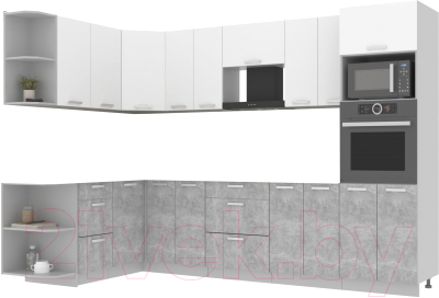 Готовая кухня Интерлиния Мила Лайт 1.68x3.0 левая без столешницы (белый платинум/бетон)