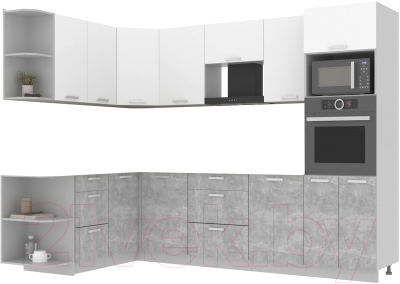 Готовая кухня Интерлиния Мила Лайт 1.68x2.8 левая без столешницы (белый платинум/бетон)