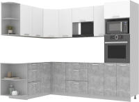 Кухонный гарнитур Интерлиния Мила Лайт 1.68x2.6 левая без столешницы (белый платинум/бетон) - 