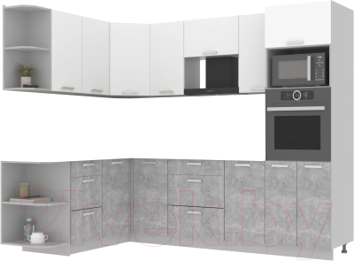 Готовая кухня Интерлиния Мила Лайт 1.68x2.6 левая без столешницы (белый платинум/бетон)