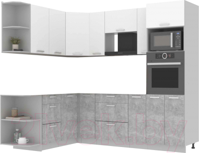Кухонный гарнитур Интерлиния Мила Лайт 1.68x2.4 левая без столешницы (белый платинум/бетон)