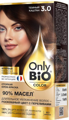 Крем-краска для волос Fito Косметик Only Bio Color Стойкая тон 3.0 (115мл, темный каштан)