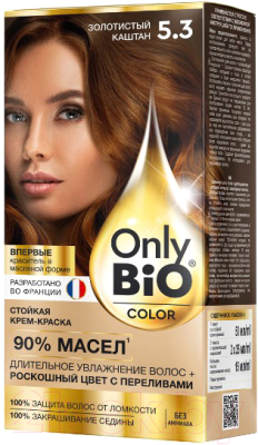 Крем-краска для волос Fito Косметик Only Bio Color Стойкая тон 5.3 (115мл, золотистый каштан)