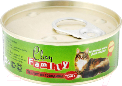 Влажный корм для кошек Clan Family паштет из говядины №20 (100г)