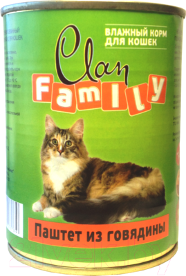 Влажный корм для кошек Clan Family паштет из говядины №25 (415г)