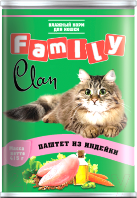 Влажный корм для кошек Clan Family паштет из индейки №26 (415г)