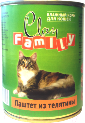 Влажный корм для кошек Clan Family паштет из телятины №29 (415г)
