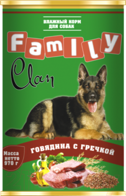 Влажный корм для собак Clan Family с говядиной и гречкой №43 (970г)