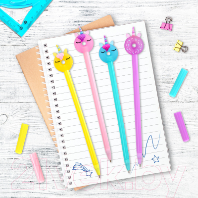 Изображение товара Ручка шариковая Юнландия Единорог-пончик / 143803 (ассорти)