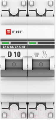 Выключатель автоматический EKF ВА 47-63 2P 10А (D) PROxima / mcb4763-2-10D-pro