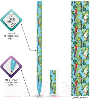 Изображение товара Ручка шариковая Brauberg Soft Touch Stick Parrots / 143706 (синий)