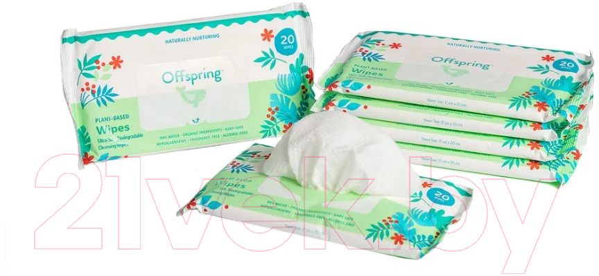 Влажные салфетки детские Offspring Биоразлагаемые / OF03W120 (120шт)