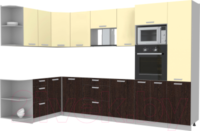 Кухонный гарнитур Интерлиния Мила Лайт 1.68x3.2 левая без столешницы (ваниль/дуб венге)