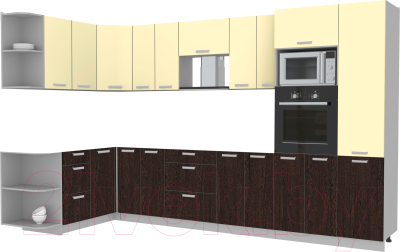 Готовая кухня Интерлиния Мила Лайт 1.68x3.4 левая без столешницы (ваниль/дуб венге)