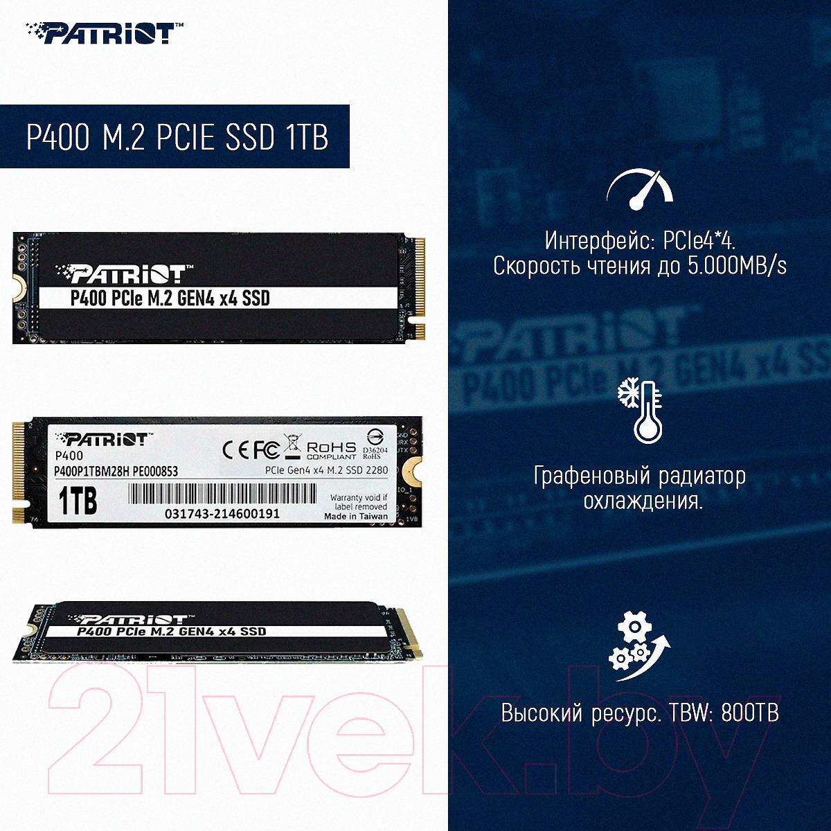 SSD диск Patriot P400 1TB (P400P1TBM28H)