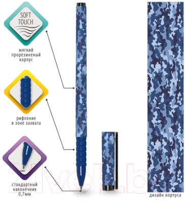Изображение товара Ручка шариковая Brauberg Soft Touch Grip Military / 143713 (синий)