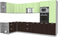 Готовая кухня Интерлиния Мила Лайт 1.68x3.4 левая без столешницы (салатовый/дуб венге) - 