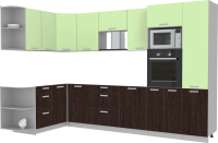 Готовая кухня Интерлиния Мила Лайт 1.68x3.2 левая без столешницы (салатовый/дуб венге) - 