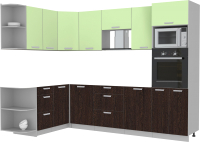 Готовая кухня Интерлиния Мила Лайт 1.68x2.8 левая без столешницы (салатовый/дуб венге) - 