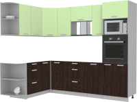 Кухонный гарнитур Интерлиния Мила Лайт 1.68x2.6 левая без столешницы (салатовый/дуб венге) - 