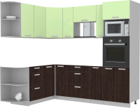 Кухонный гарнитур Интерлиния Мила Лайт 1.68x2.4 левая без столешницы (салатовый/дуб венге) - 