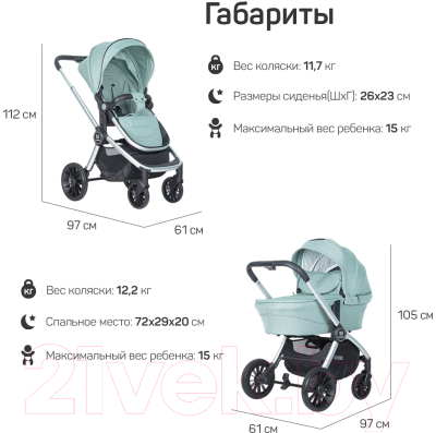 Детская универсальная коляска Farfello Baby Shell BBS 2 в 1 / BBS-15 (зеленый)