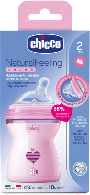 Бутылочка для кормления Chicco Natural Feeling / 310205208 (250мл, розовый)