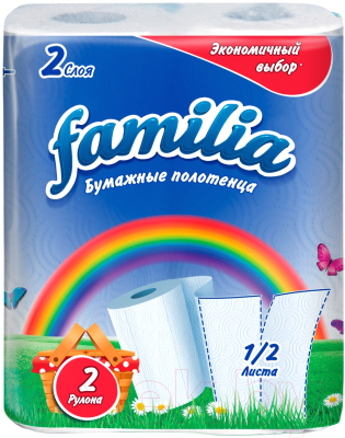 Бумажные полотенца FAMILIA Радуга белые двухслойные (2рул)