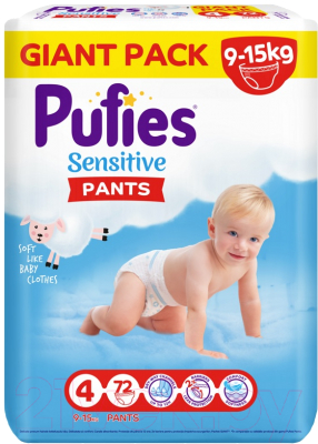 Подгузники-трусики детские Pufies Pants Sensitive Maxi 9-15кг (72шт)