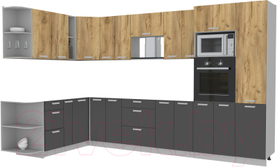 Кухонный гарнитур Интерлиния Мила Лайт 1.88x3.4 левая без столешницы (дуб золотой/антрацит)