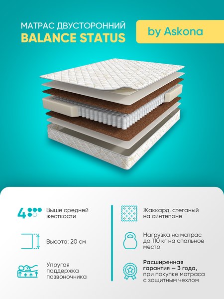 Купить Матрас Askona Balance Status 160x200 в Барановичах