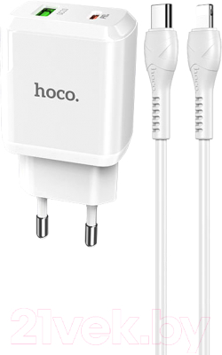 Зарядное устройство сетевое Hoco N5 + кабель Type-C to Lightning (белый)
