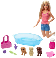

Кукла с аксессуарами Barbie, Купание щенков с куклой Барби питомцами и ванной / GDJ37