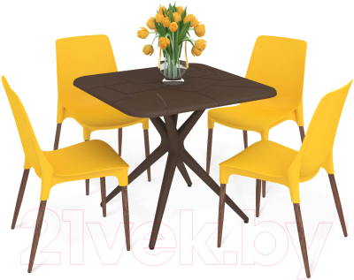 Комплект садовой мебели Sheffilton SHT-DS207 (коричневый/желтый/темный орех)